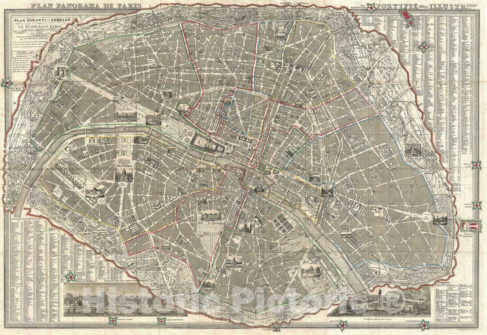 Historic Map : Paris, France and its Monuments, Depot de Guerre, 1857, Vintage Wall Art