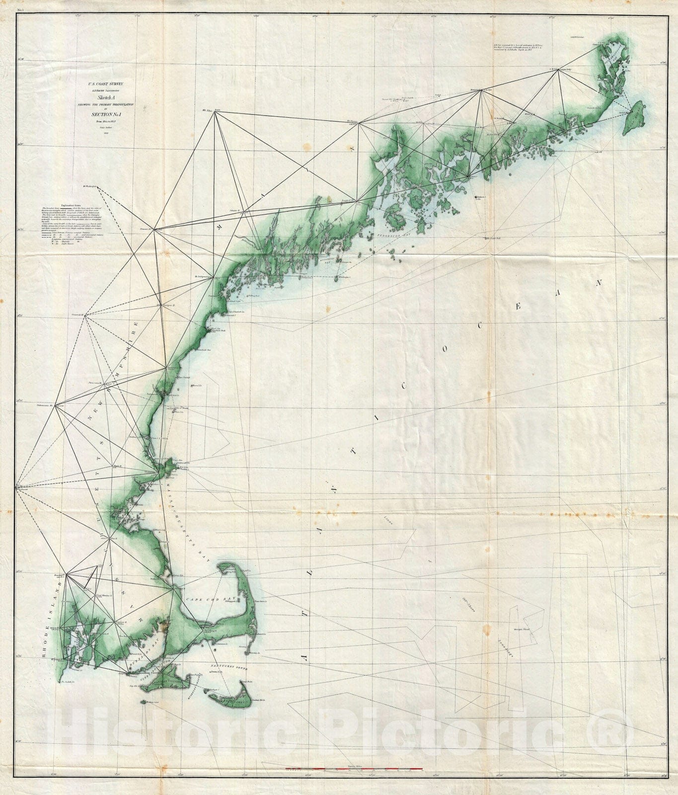 Historic Map : Nautical Chart New England, U.S. Coast Survey, 1859, Vintage Wall Art