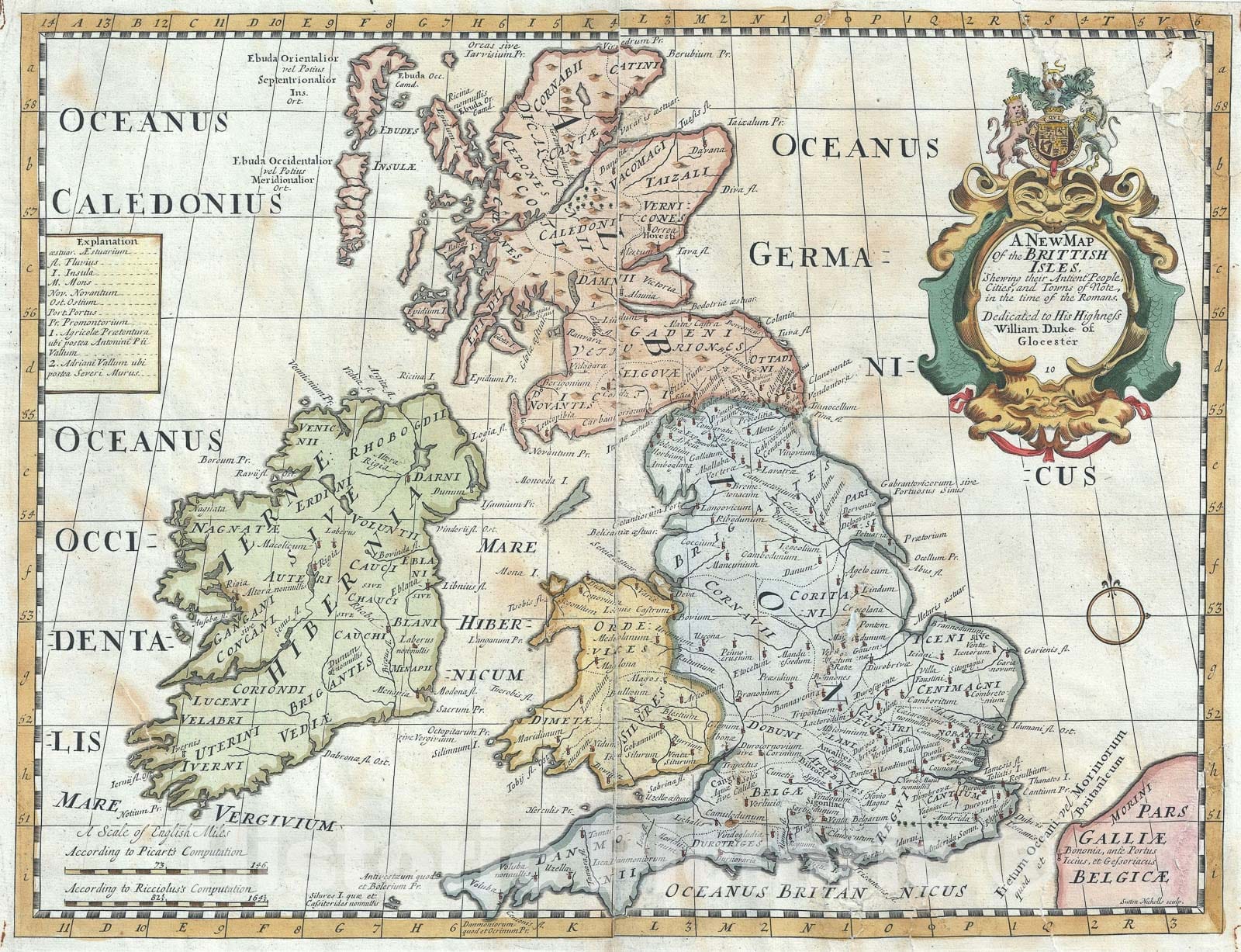 Historic Map : The British Isles in Antiquity "England, Wales, Scotland, Ireland", Wells, 1712, Vintage Wall Art