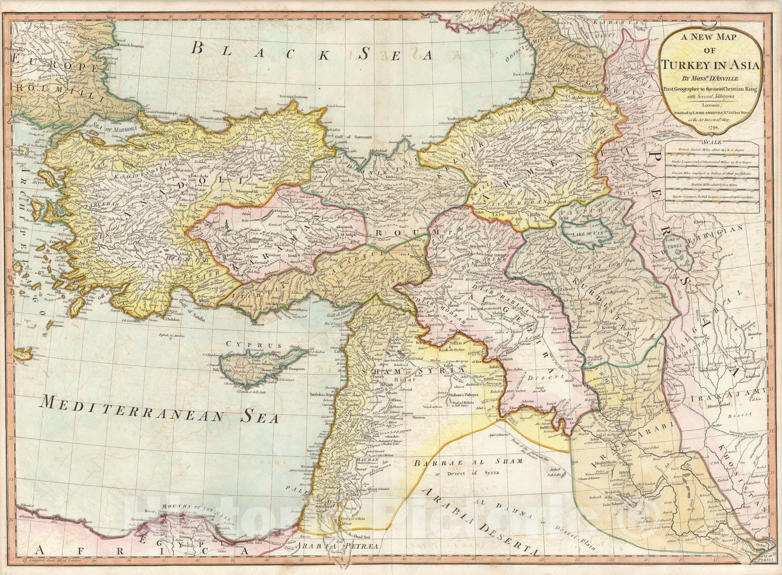 Historic Map : Turkey, Cyprus, and The Middle East, Laurie and Whittle, 1794, Vintage Wall Art