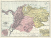Historic Map : Colombia and Venezuela, Rand McNally, 1892, Vintage Wall Art