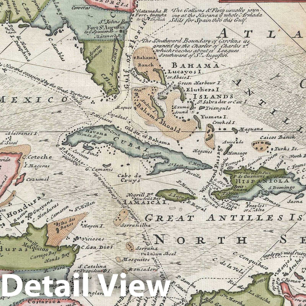 Historic Map : The West Indies w/Galleon Routes, Hermann Moll, 1745, Vintage Wall Art