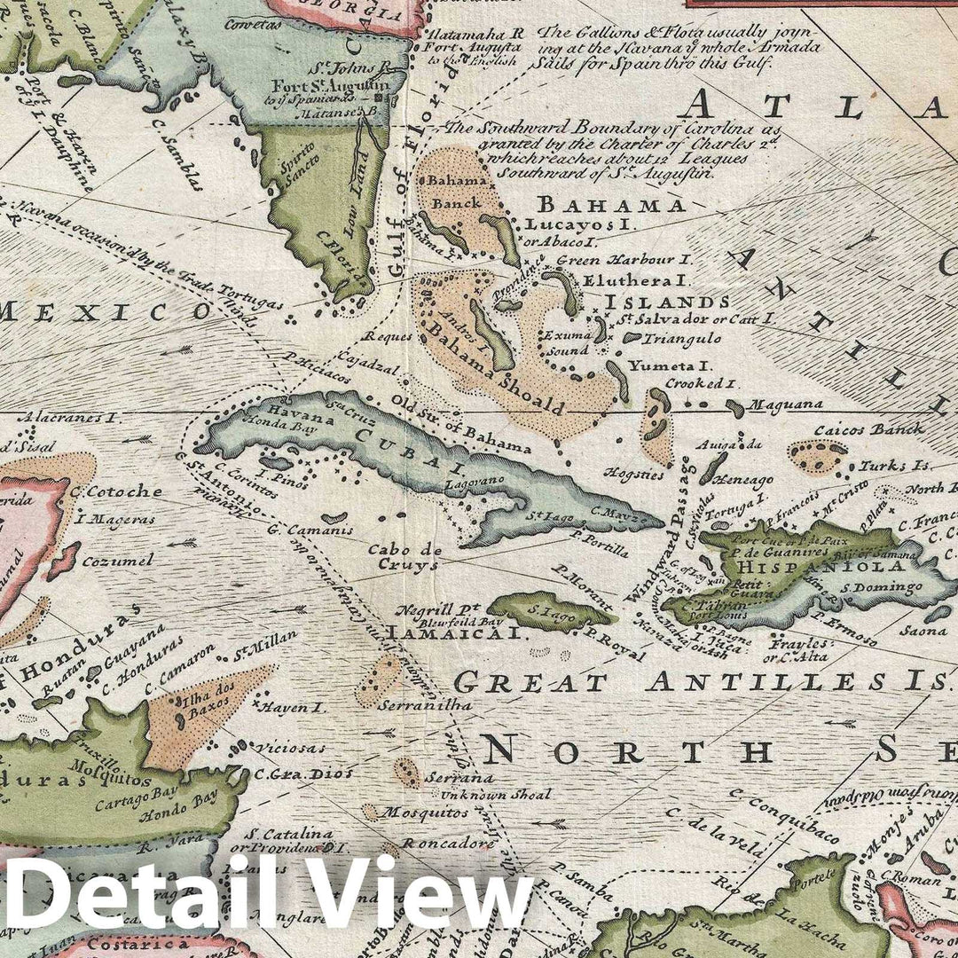 Historic Map : The West Indies w/Galleon Routes, Hermann Moll, 1745, Vintage Wall Art