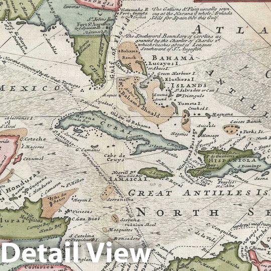Historic Map : The West Indies w/Galleon Routes, Hermann Moll, 1745, Vintage Wall Art