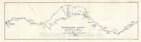 Historic Map : British South Africa Company Map of a Rail Line in Zimbabwe "Rhodesia", 1900, Vintage Wall Art