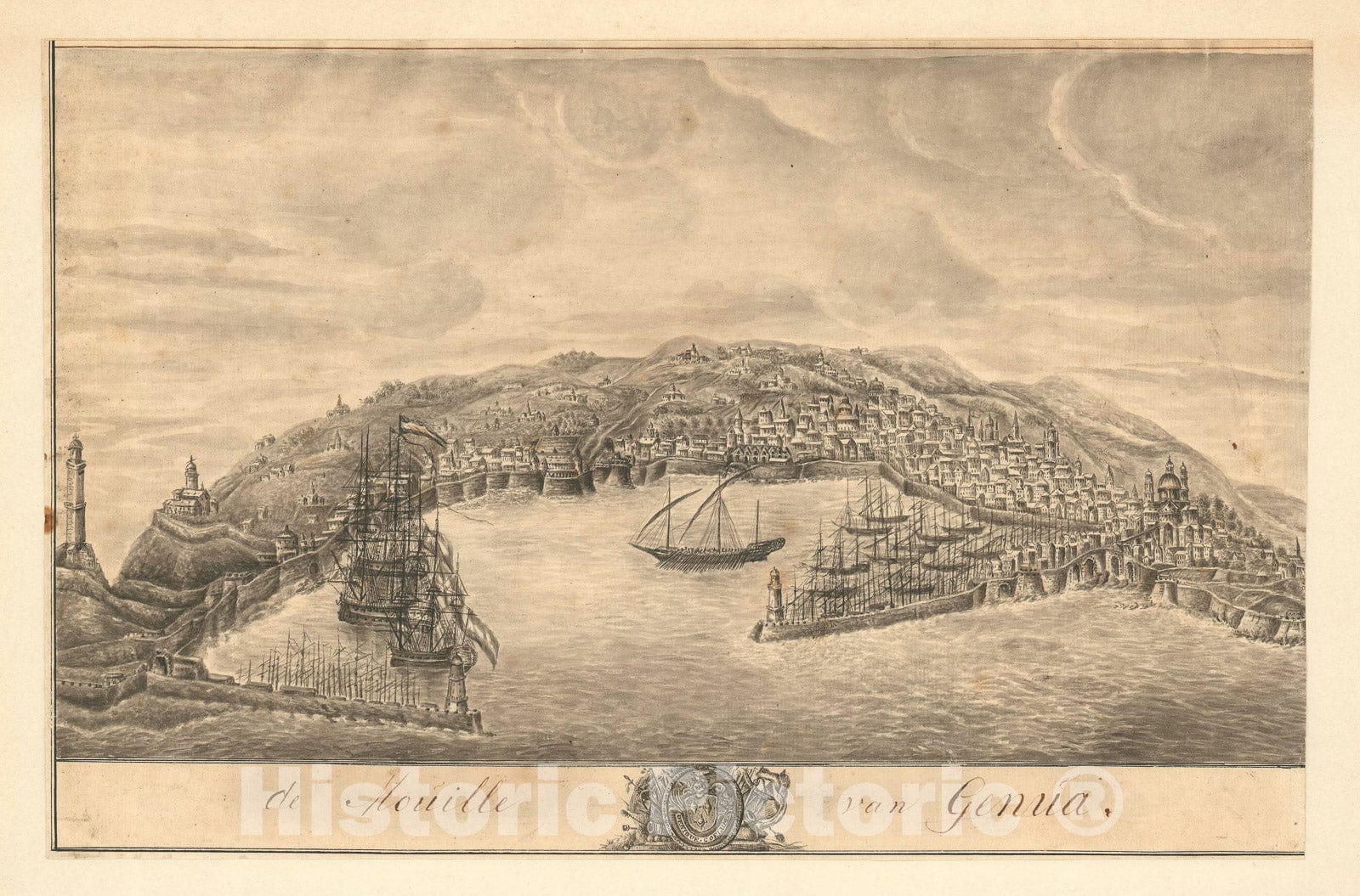 Historic Map : Genoa, Italy, Manuscript, 1797, Vintage Wall Art