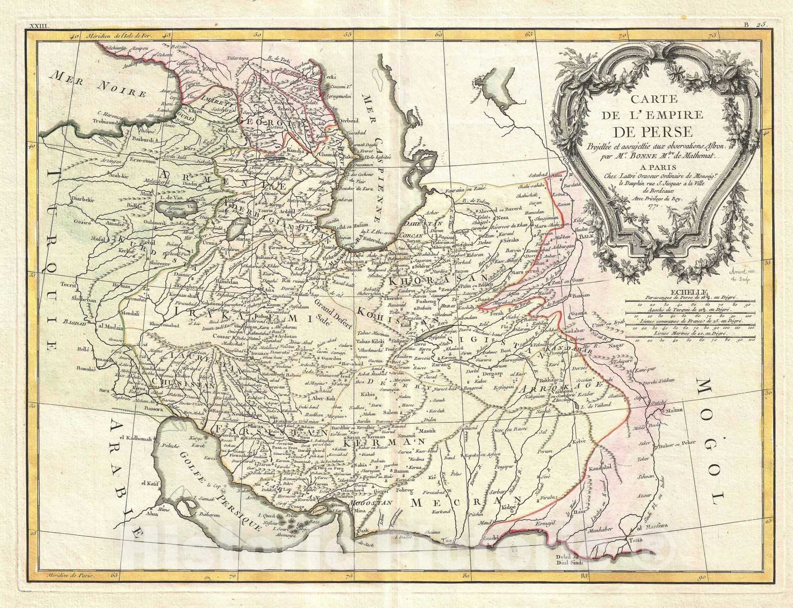 Historic Map : Persia " Iran, Iraq, Afghanistan ", Bonne, 1771, Vintage Wall Art
