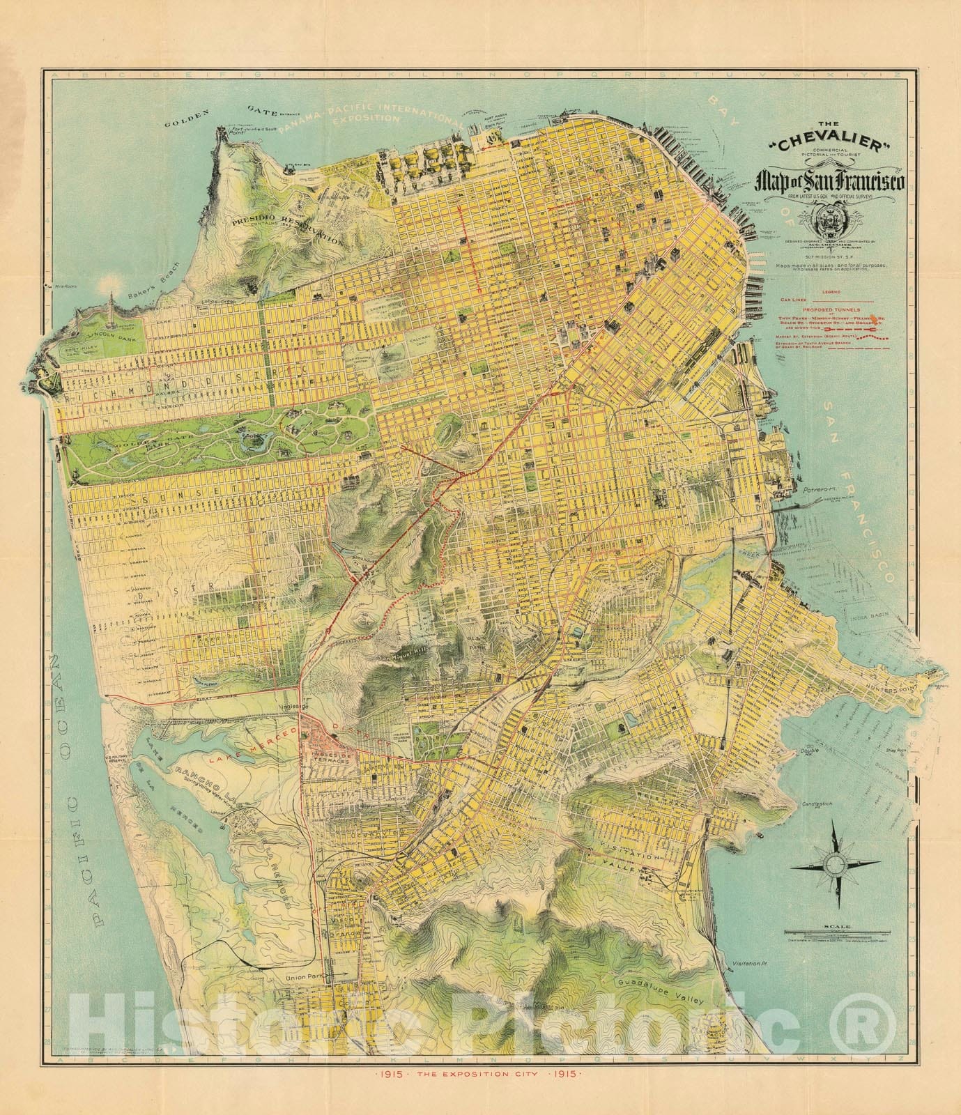 Historic Map : San Francisco, California, Chevalier, 1915, Vintage Wall Art