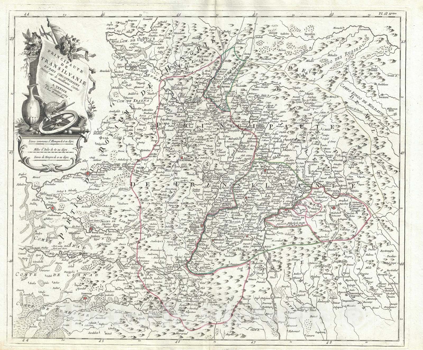 Historic Map : Transylvania / Romania, Santini, 1784, Vintage Wall Art