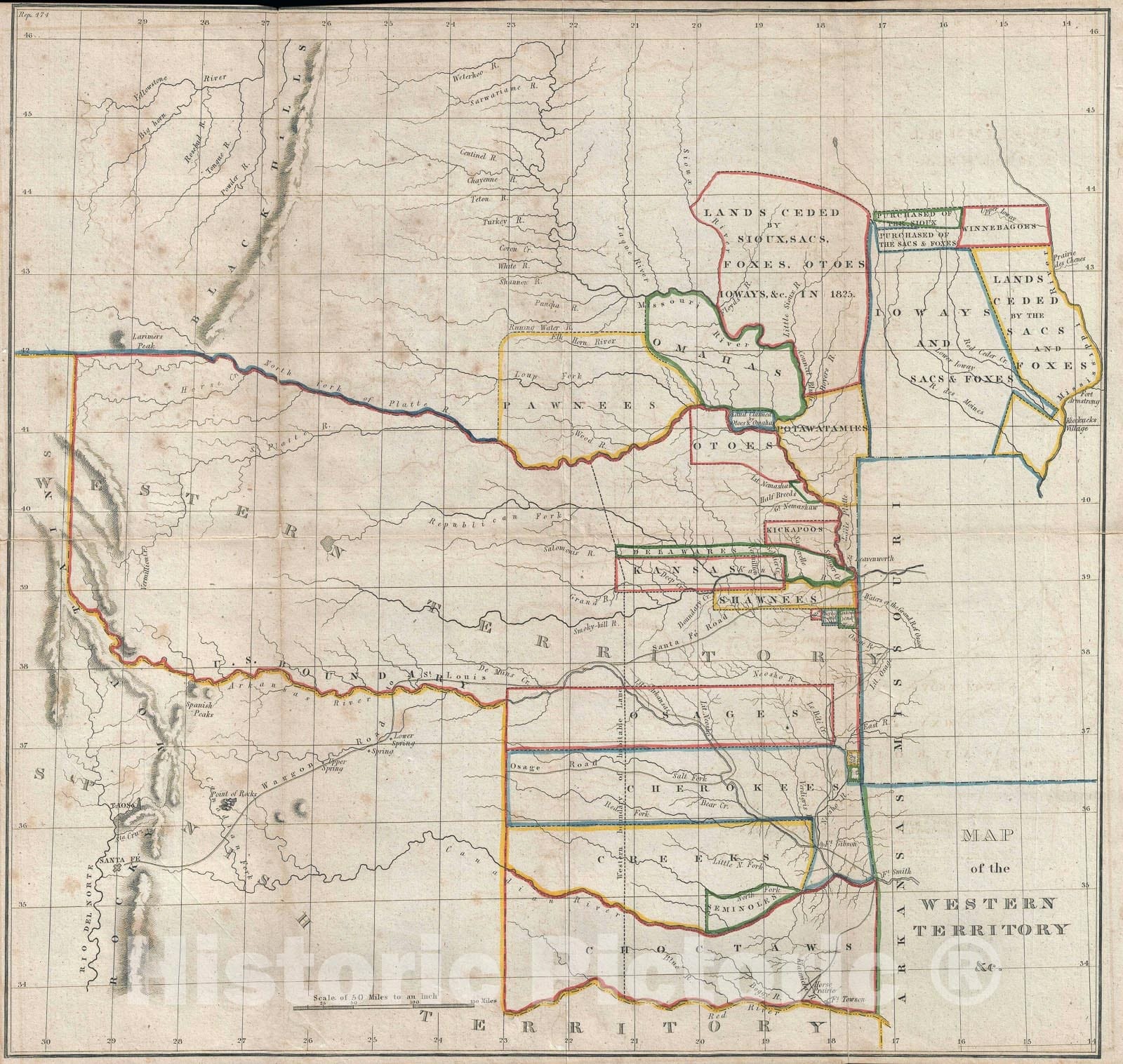 Historic Map : The Indian Lands in Okalahoma, Kansas, and Nebraska, Hood, 1834, Vintage Wall Art
