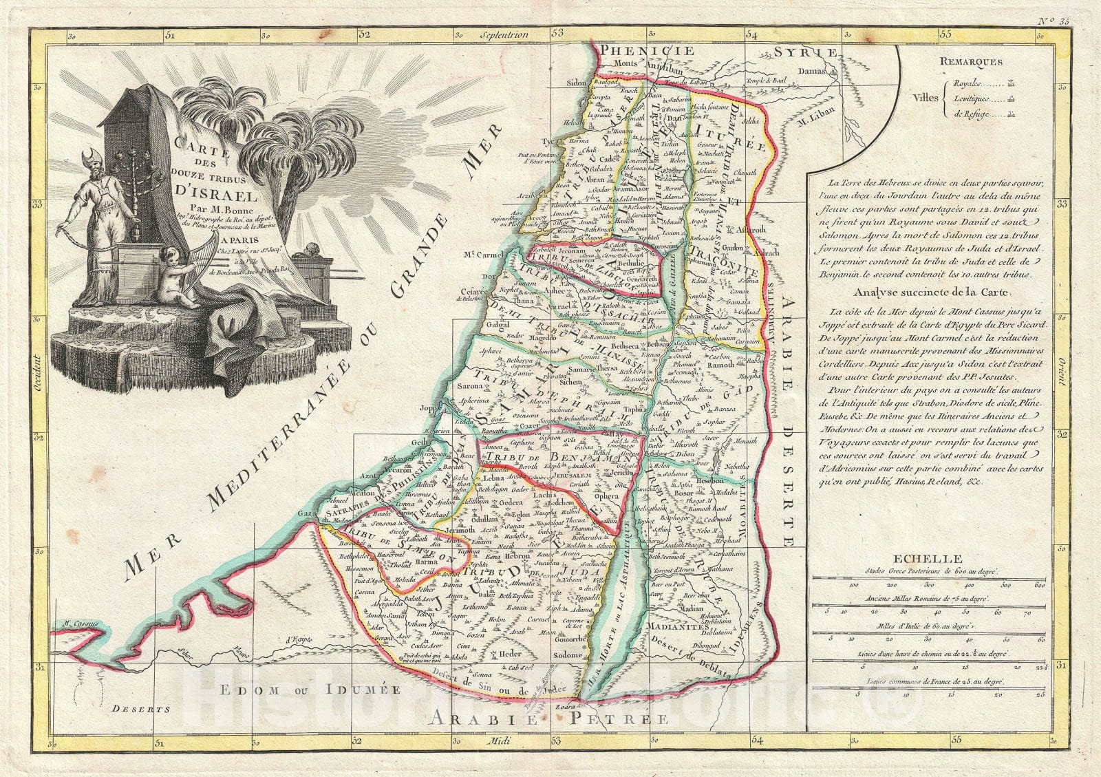 Historic Map : Israel, Palestine or The Holy Land, Bonne, 1783, Vintage Wall Art