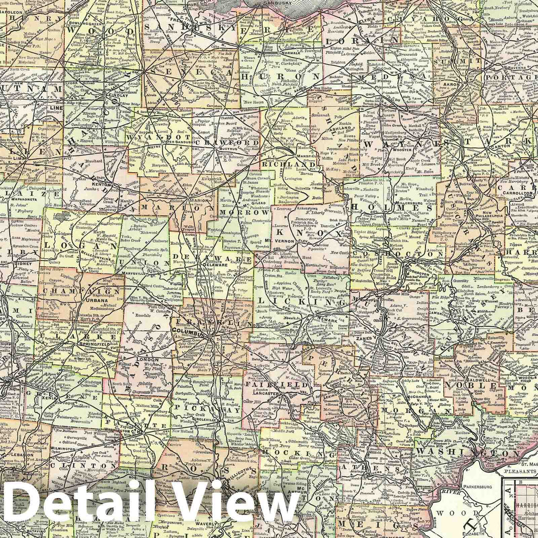 Historic Map : Ohio, Rand McNally, 1888, Vintage Wall Art