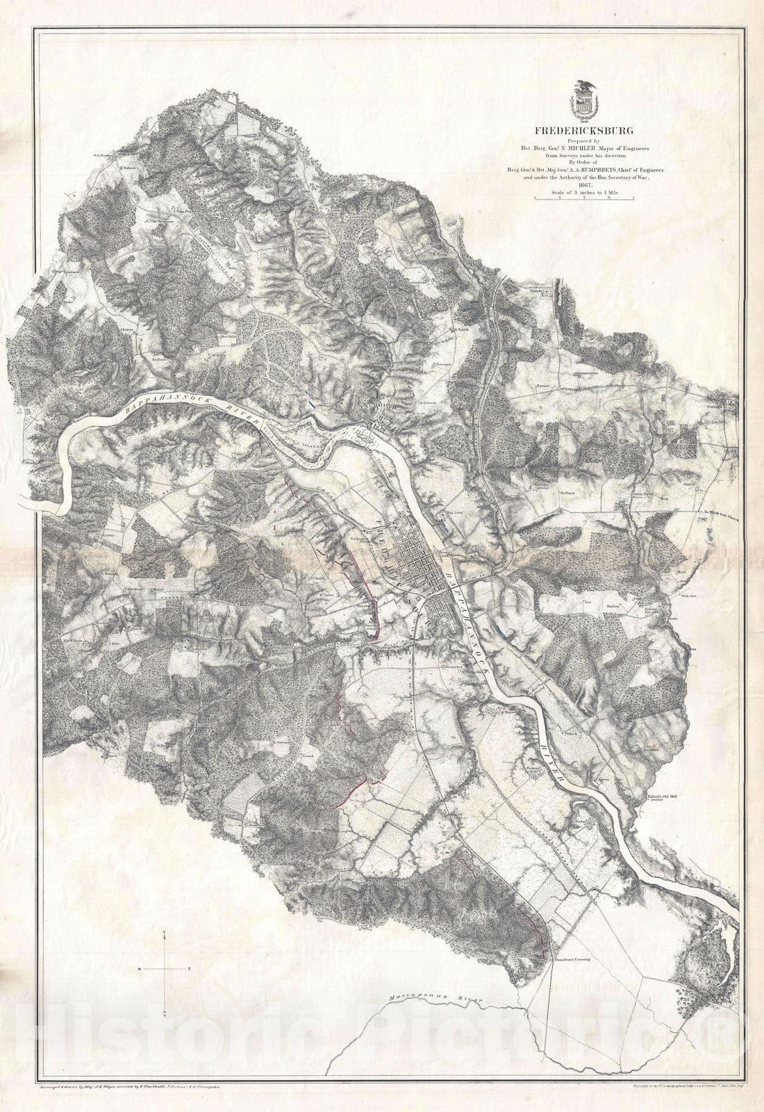 Historic Map : The Battlefield of Fredericksburg during The U.S. Civil War, Weyss, 1867, Vintage Wall Art