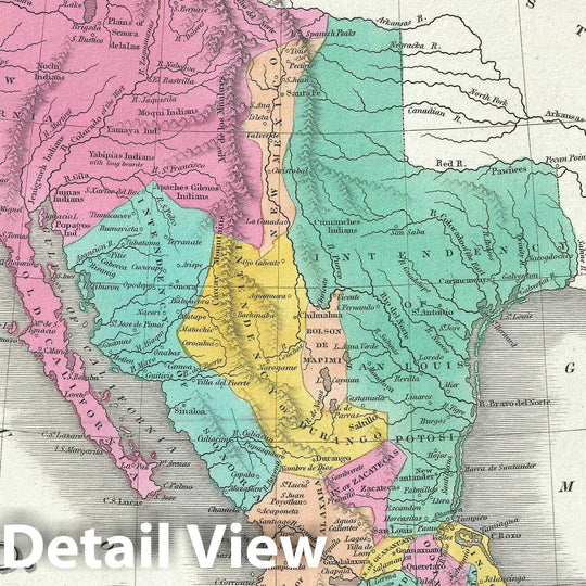 Historic Map : Mexico, Upper California and Texas, Finley, 1828, Vintage Wall Art