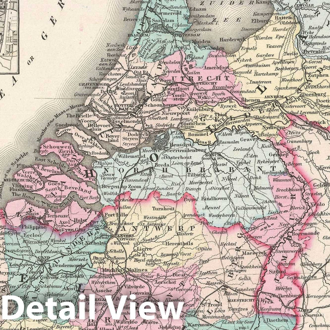 Historic Map : Holland and Belgium, Colton, 1855, Vintage Wall Art