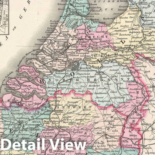 Historic Map : Holland and Belgium, Colton, 1855, Vintage Wall Art