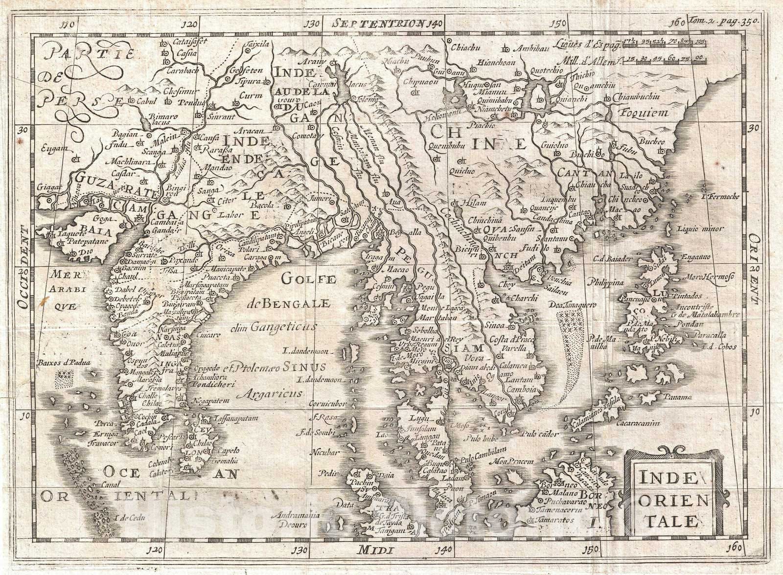 Historic Map : India, Chia, and Southeast Asia "Siam, Malay", Cluver, 1700, Vintage Wall Art