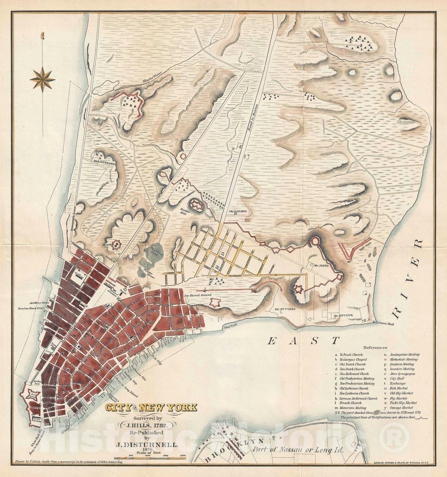 Historic Map : Plan of New York City, Hills-Disturnell, 1876, Vintage Wall Art
