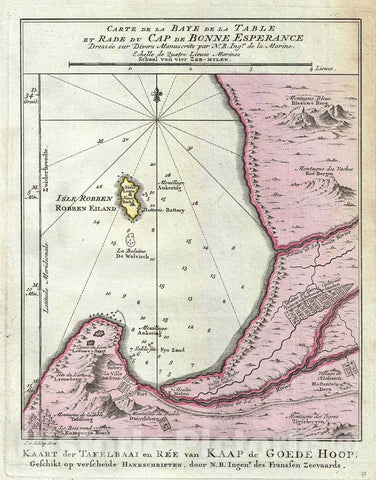 Historic Map : The Cape of Good Hope, Cape town, South Africa, Bellin, 1773, Vintage Wall Art