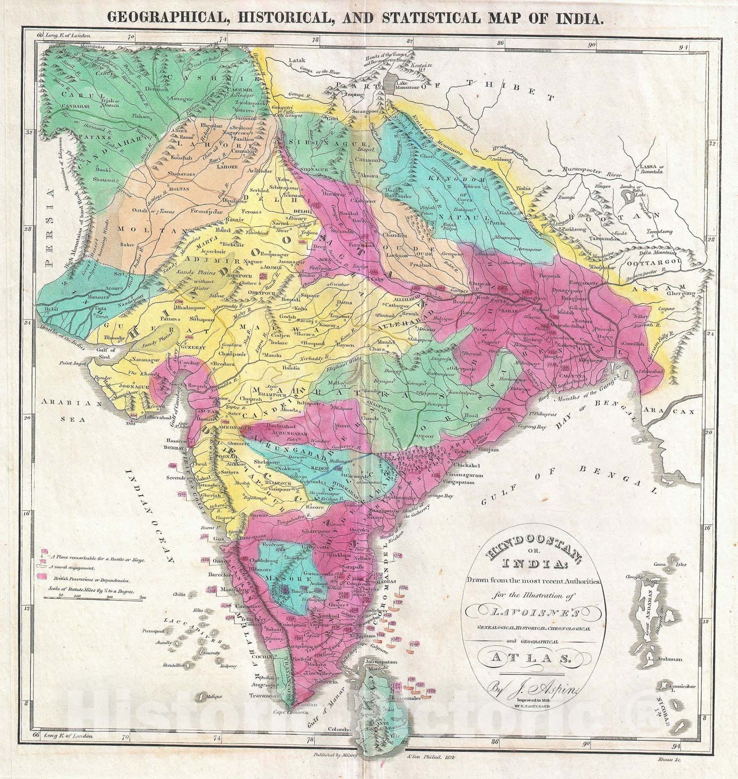 Historic Map : India, Carey, 1821, Vintage Wall Art