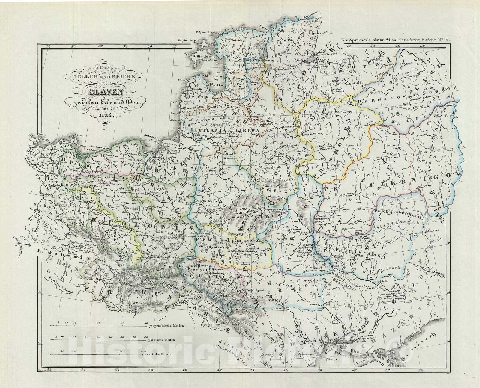 Historic Map : Poland, Lithuania, and The Slavic Kingdoms, Spruner, 1854, Vintage Wall Art