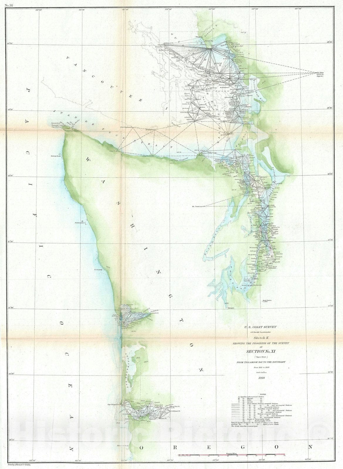 Historic Map : Nautical Chart Washington Coast, Puget Sound and Vancouver, U.S. Coast Survey, 1860, Vintage Wall Art