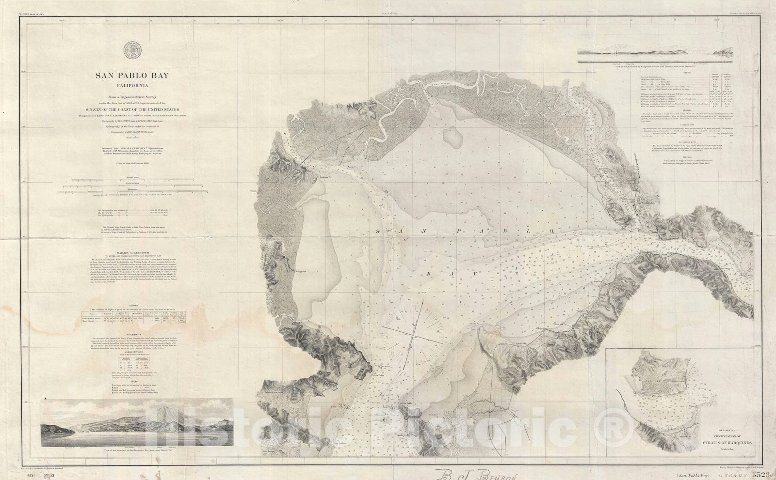 Historic Map : U.S. Coast Survey Nautical Map of San Pablo Bay, San Francisco Bay, California, 1893, Vintage Wall Art
