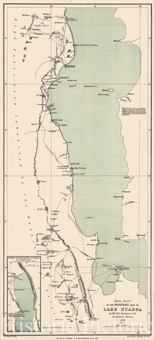 Historic Map : Western Lake Nyassa or Lake Malawi, Africa, Stanford, 1878, Vintage Wall Art