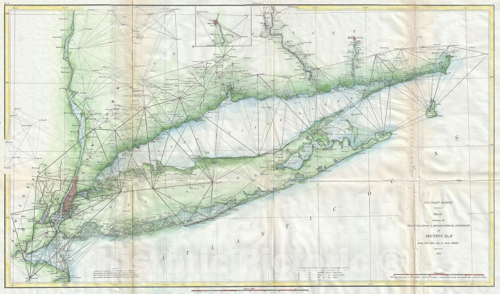 Historic Map : Long Island and New York City, U.S. Coast Survey, 1877, Vintage Wall Art