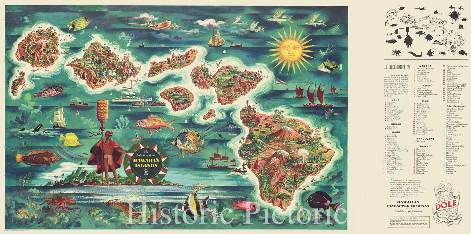 Historic Map : Hawaii, Joseph Feher Dole, 1950, Vintage Wall Art