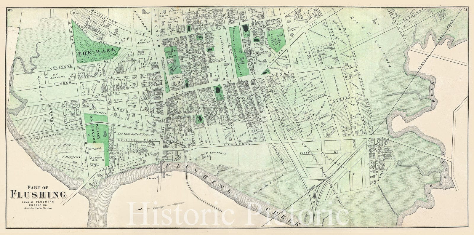 Historic Map : Part of Flushing, Queens, New York City, Beers, 1873 v2, Vintage Wall Art