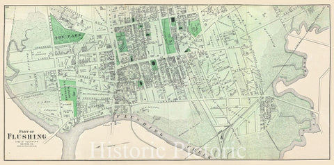 Historic Map : Part of Flushing, Queens, New York City, Beers, 1873 v2, Vintage Wall Art