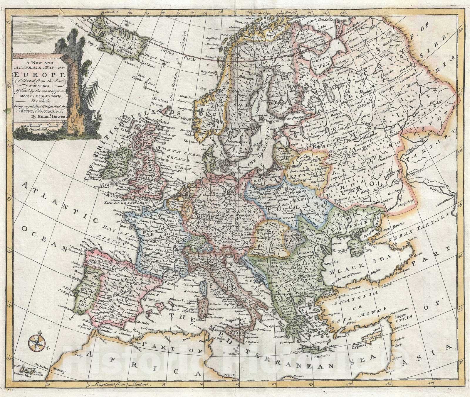 Historic Map : Europe, Bowen, 1747, Vintage Wall Art