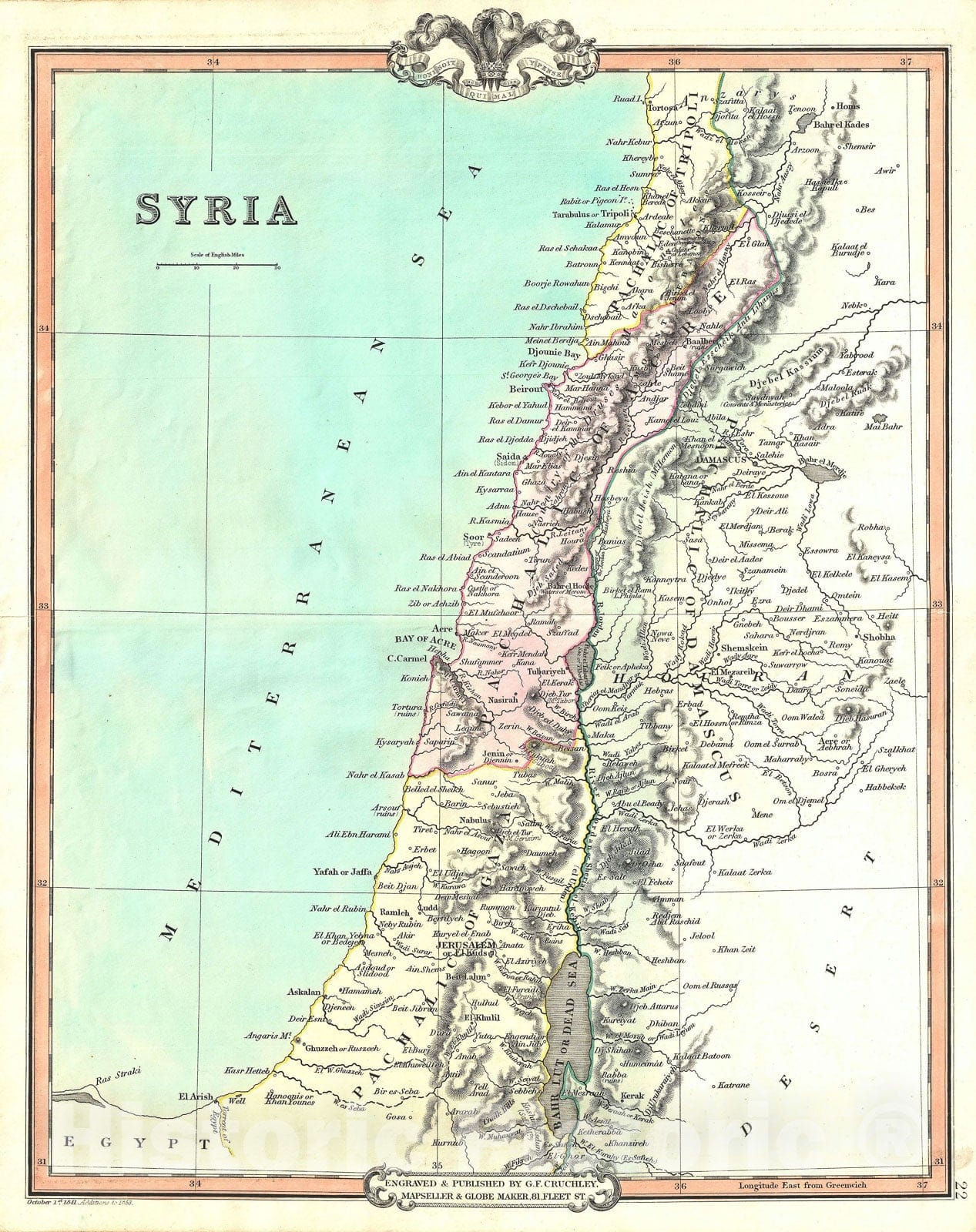 Historic Map : Syria, Cruchley, 1853, Vintage Wall Art