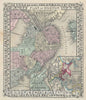 Historic Map : Boston, Massachusetts, Mitchell, 1867, Vintage Wall Art