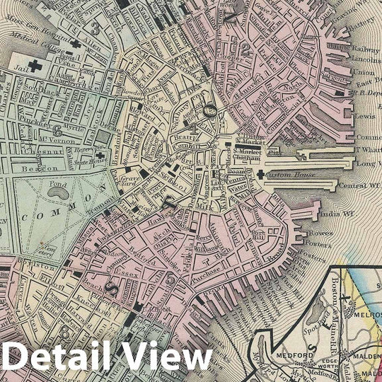 Historic Map : Boston, Massachusetts, Mitchell, 1867, Vintage Wall Art