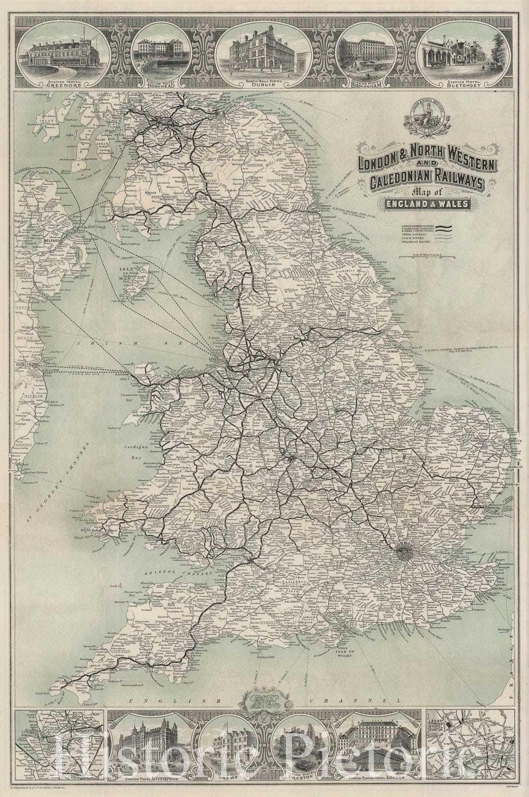 Historic Map : Railroad map of England and Wales, McCorquodale, 1911, Vintage Wall Art