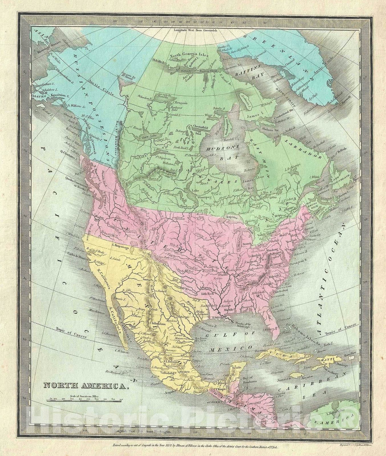 Historic Map : North America, Burr, 1834, Vintage Wall Art