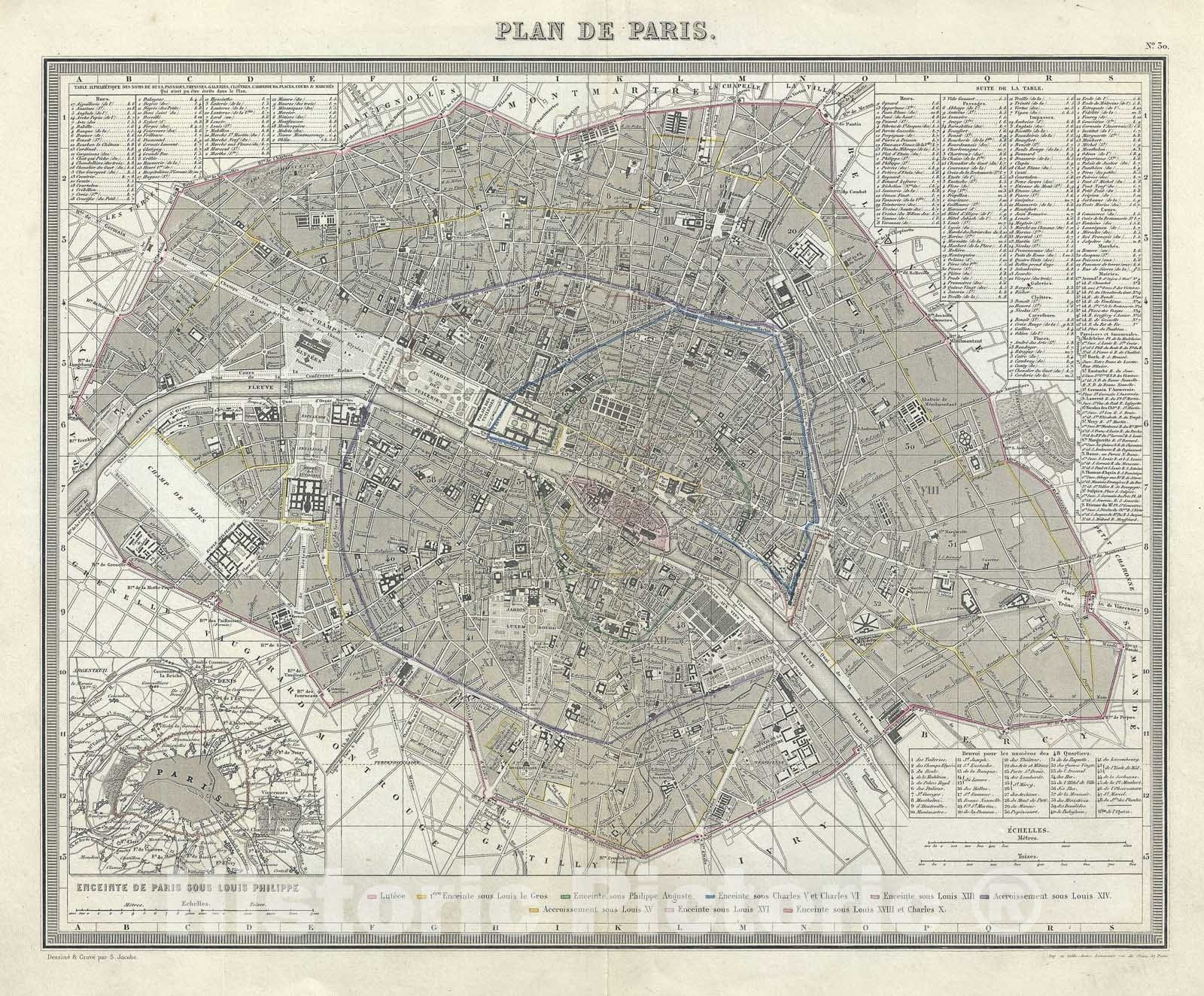 Historic Map : Plan of Paris, France, Tardieu, 1874, Vintage Wall Art