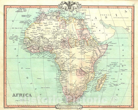 Historic Map : Africa, Cruchley, 1852, Vintage Wall Art