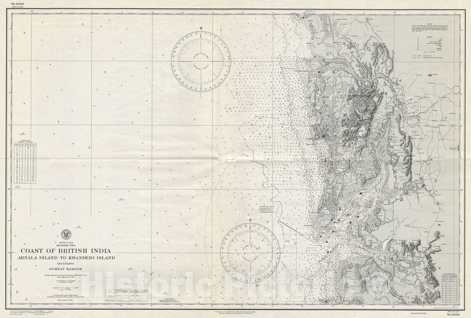 Historic Map : Nautical Chart Bombay Harbor, India, WWII, World War II, 1945, Vintage Wall Art