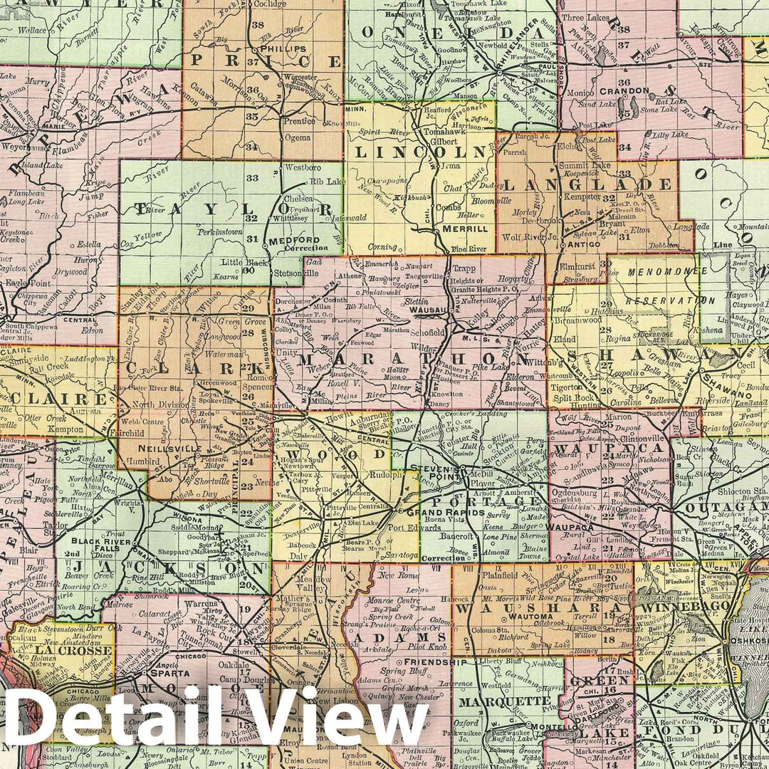 Historic Map : Wisconsin, Rand McNally, 1889, Vintage Wall Art