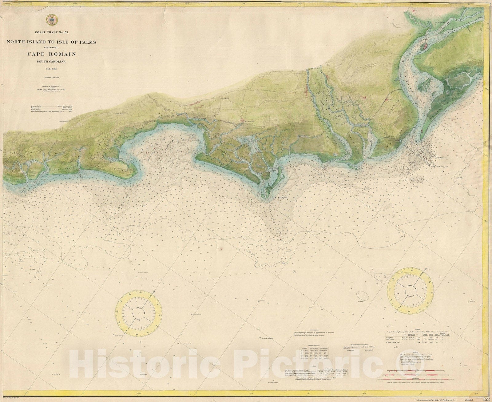 Historic Map : Cape Romain, South Carolina, U.S. Coast Survey, 1909, Vintage Wall Art