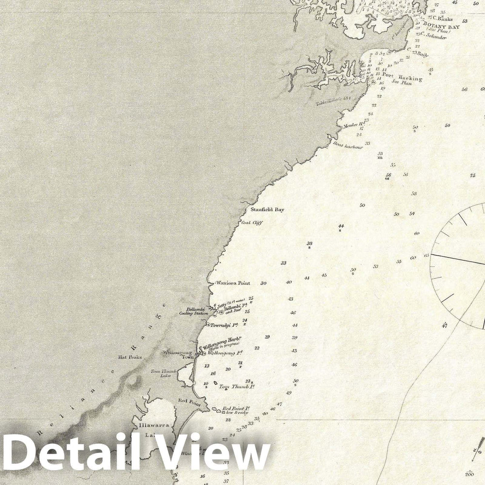 Historic Map : Nautical Chart Eastern Australia "Sydney", Stokes Admiralty, 1865, Vintage Wall Art