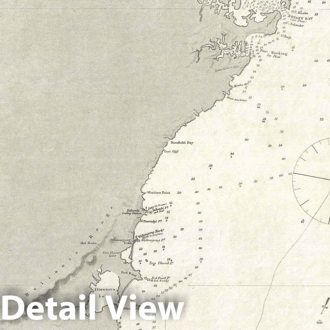 Historic Map : Nautical Chart Eastern Australia "Sydney", Stokes Admiralty, 1865, Vintage Wall Art