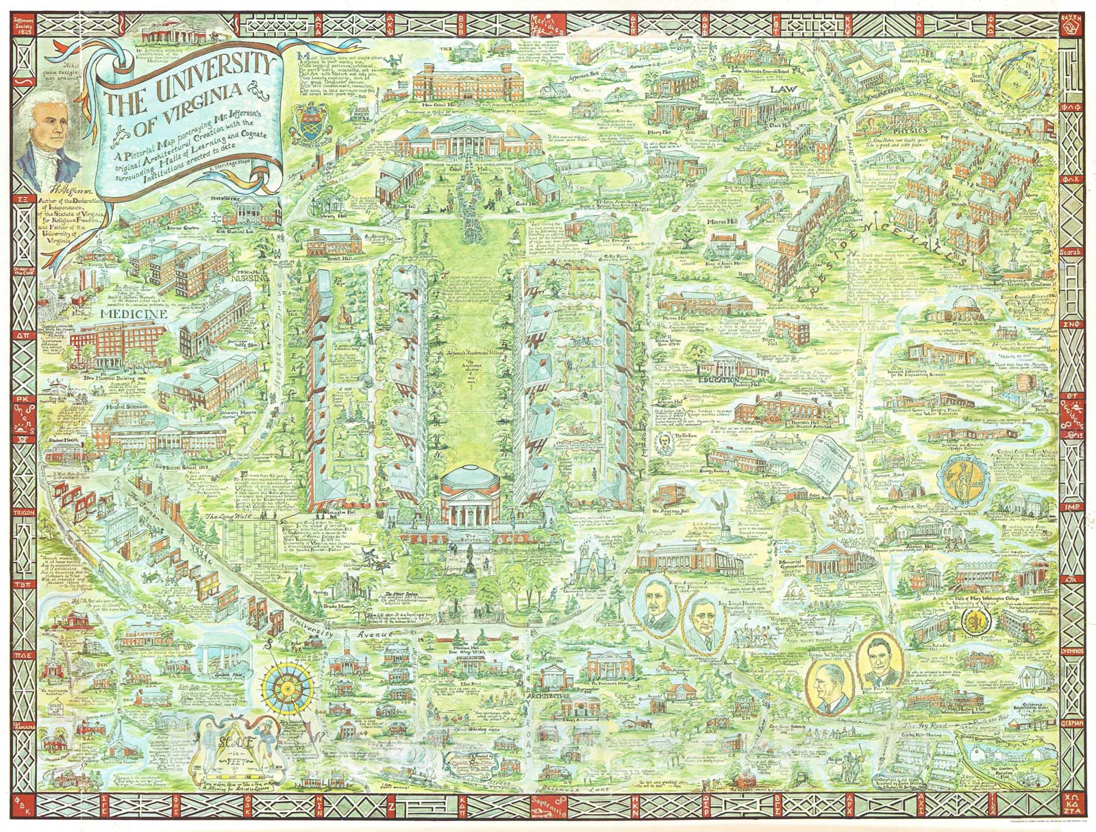 Historic Map : Britton Pictorial Map of The University of Virginia, 1960, Vintage Wall Art