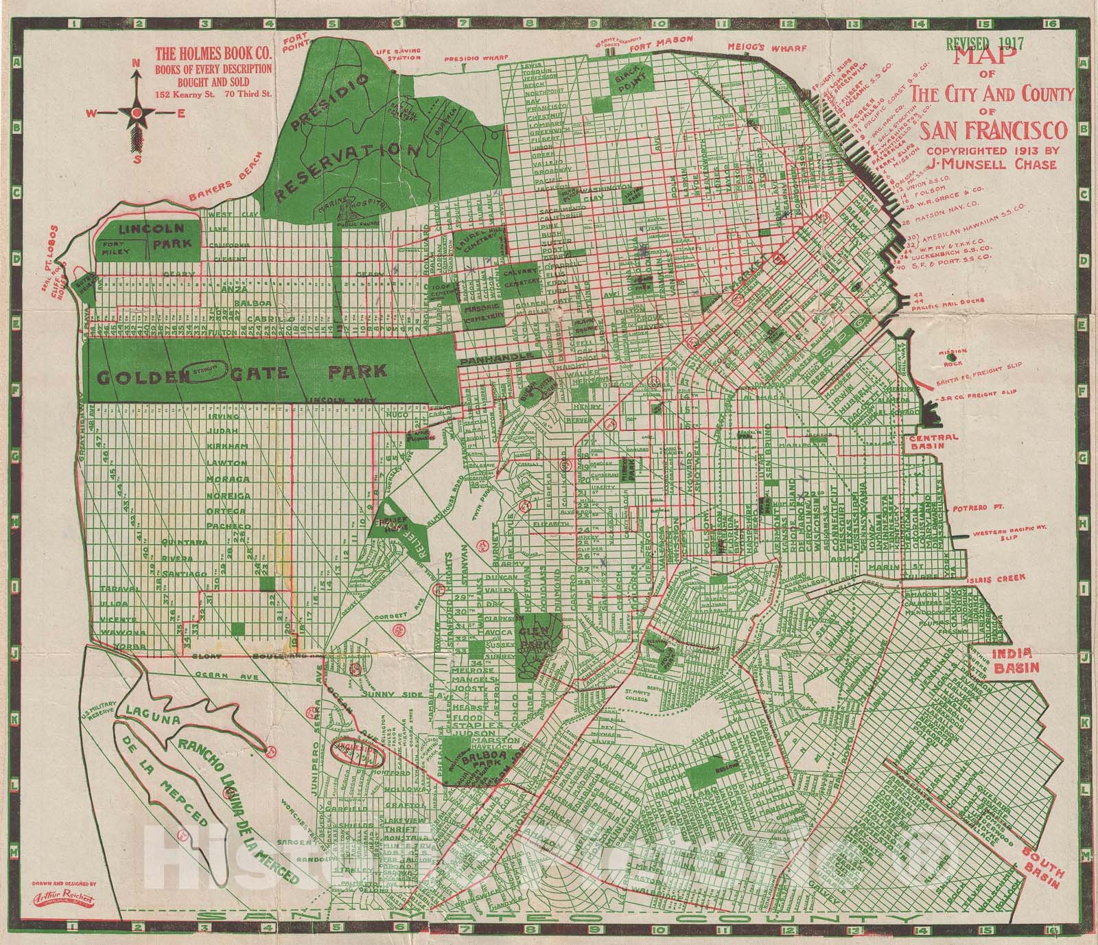 Historic Map : San Francisco, California, Munsell Chase, 1917, Vintage Wall Art