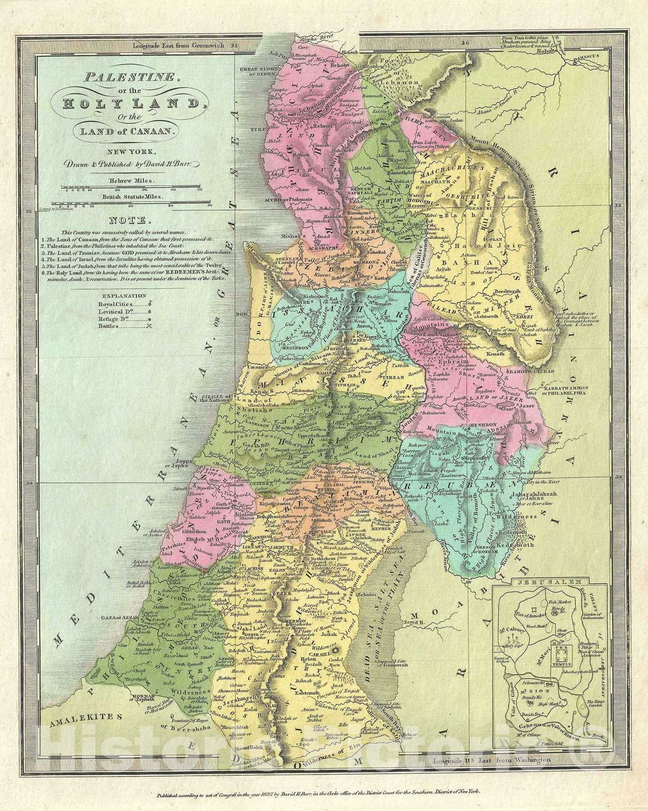 Historic Map : Palestine, Israel or The Holy Land, Burr, 1832, Vintage Wall Art