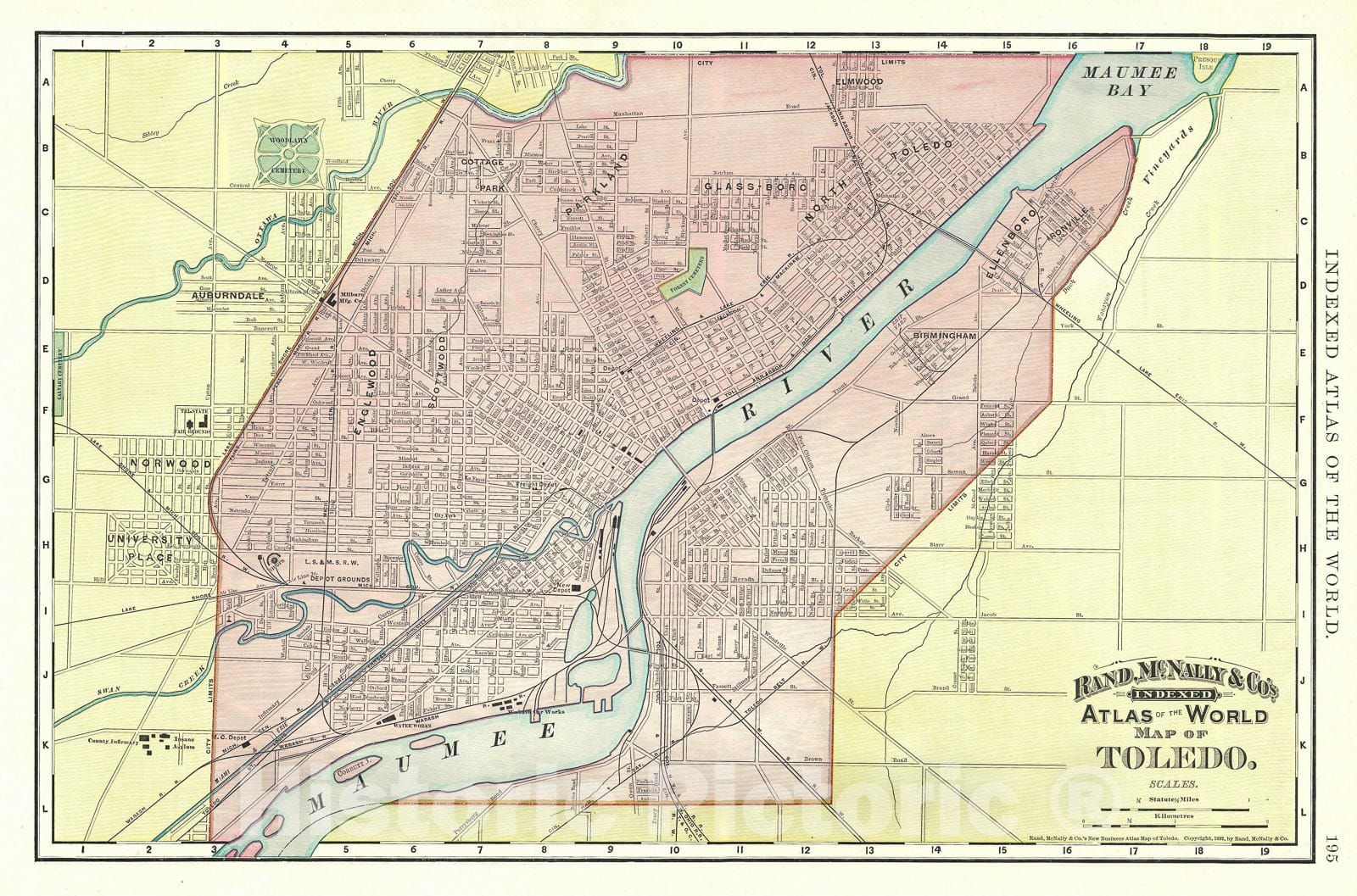 Historic Map : Plan of Toledo, Ohio, Rand McNally, 1892, Vintage Wall Art