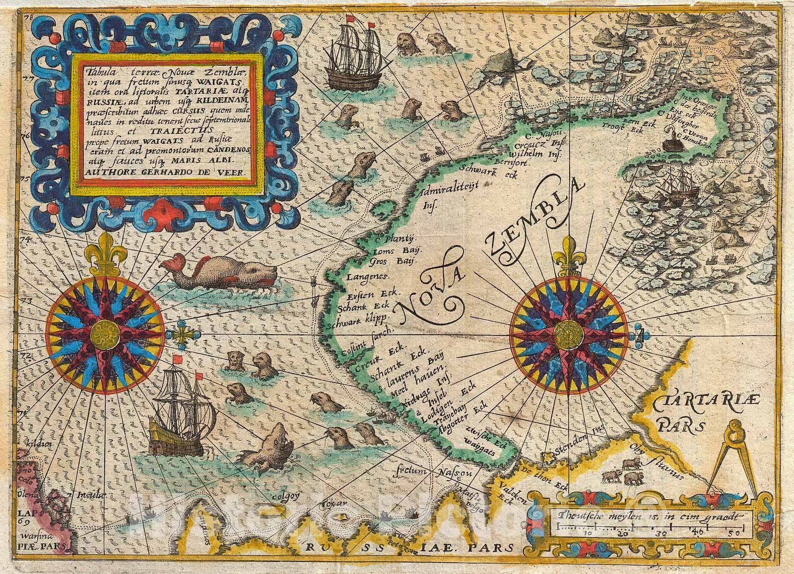 Historic Map : De Bry and de Veer Map of Nova Zembla and The Northeast Passage, 1601, Vintage Wall Art